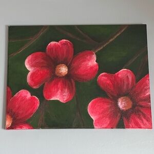Floral Canvas Art with Red cherry blossoms
